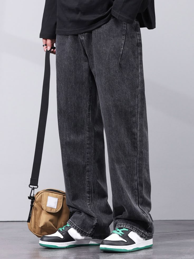 Black Collar Denim - Oversized Straight Leg Jeans
