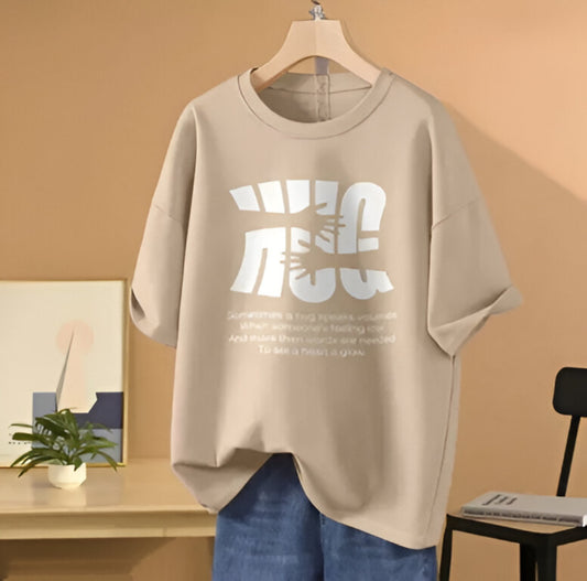 Stylish Oversized Graphic T-Shirt - Beige  Trendy & Comfortable Casual Wear