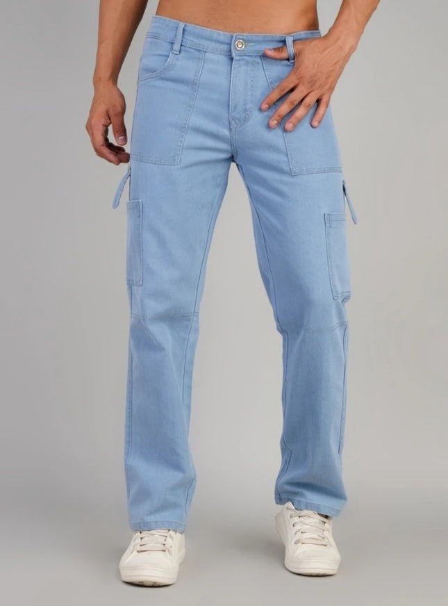 Light Blue Cargo Jeans with Pockets for Casual Style