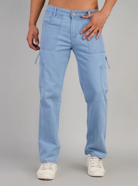 Light Blue Cargo Jeans with Pockets for Casual Style